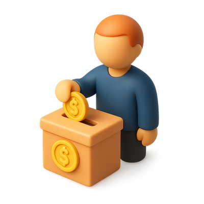 3D Donation Box Icon with Donor Character