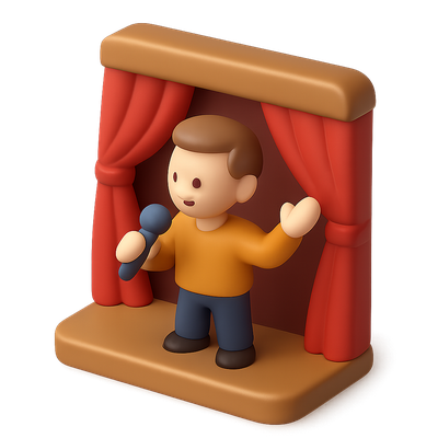 3D Icon of a Stage Actor with Microphone