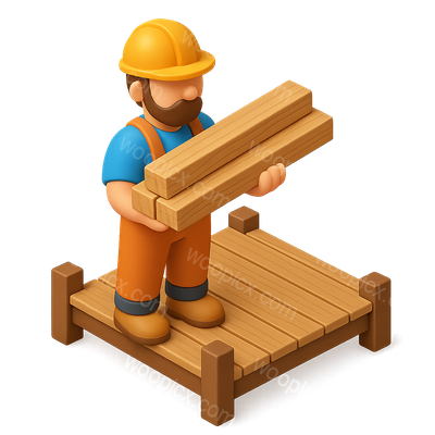 3D Deck Builder Icon with Lumber and Platform