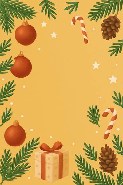 Festive Christmas Decorated Background with Ornaments and Gifts