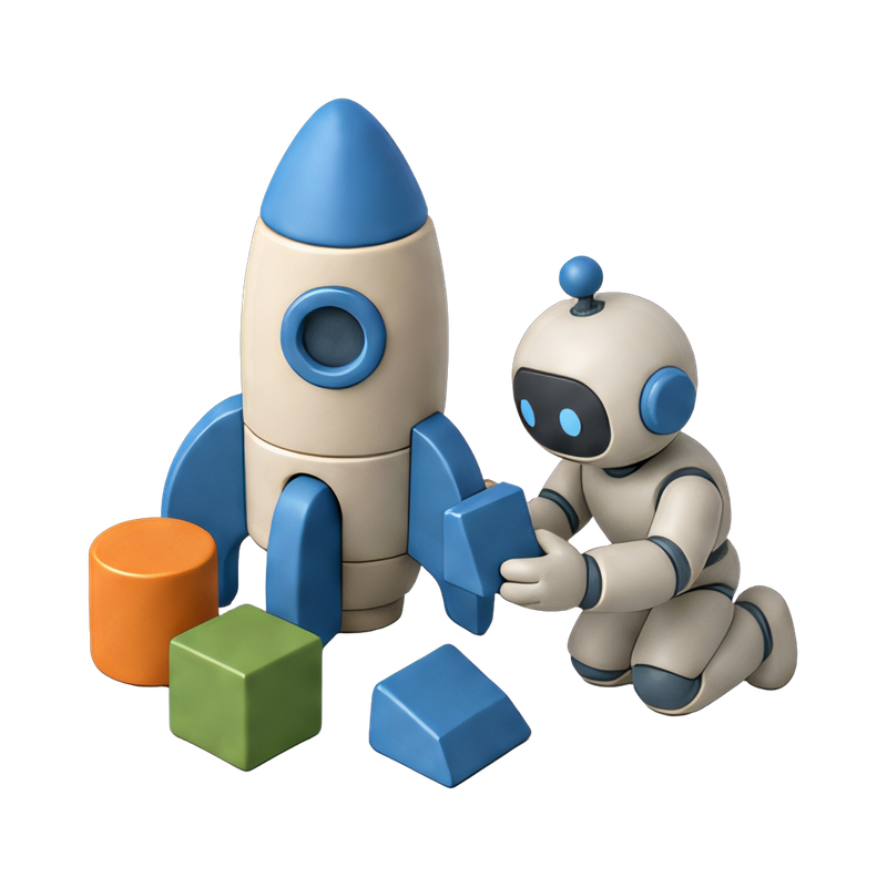 robot assembling a rocket