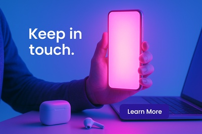 Neon Glow Phone Interaction in Blue Atmosphere