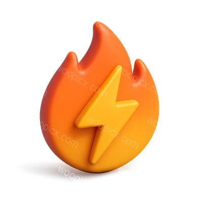 3D Flame Lightning Icon with Volumetric Design