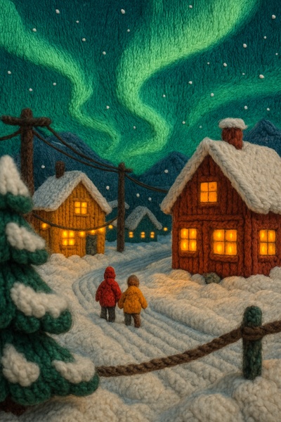 Colorful Woolen Northern Lights Scene in Norway