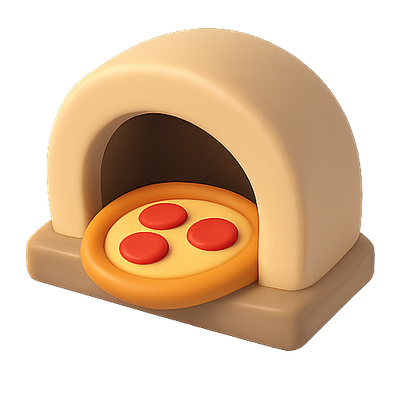 Cute Cartoon Pizza Oven with Pizza