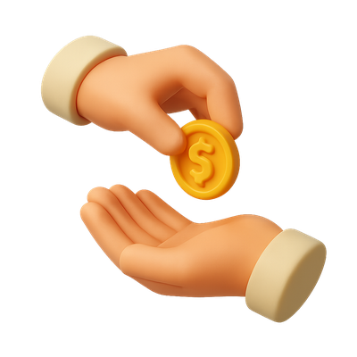 3D Hands Exchanging Coin Icon in Isometric View