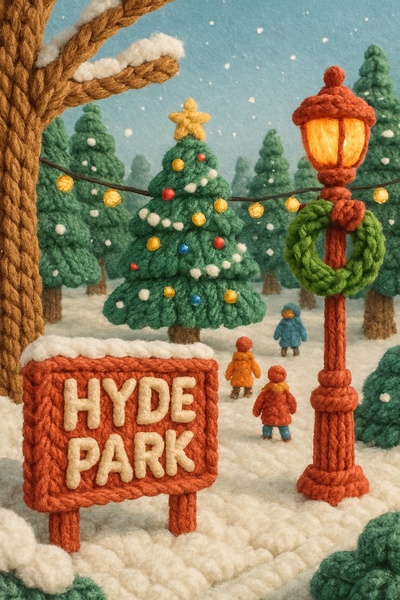 Knitted Hyde Park Christmas Scene with Festive Atmosphere