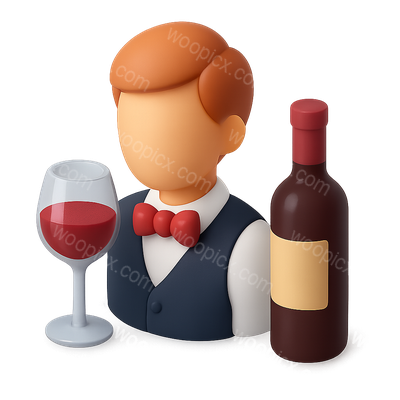 3D Sommelier Icon with Wine Glass and Bottle