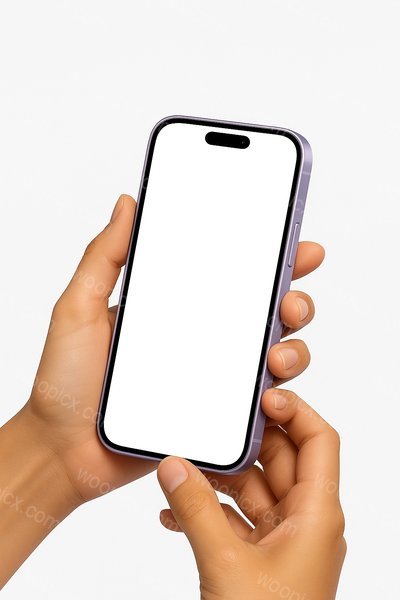 Smartphone with Blank White Screen Held in Two Hands