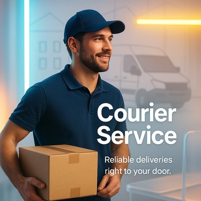 Courier Service Promotional Image Featuring Delivery Personnel