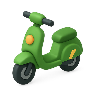 3D Green Scooter Illustration for Playful Design