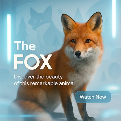 Promotional Graphic Featuring a Fox with Modern Design Elements