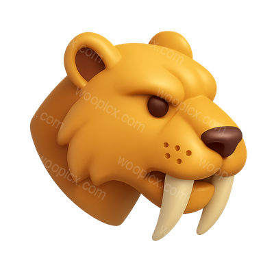 3D Sabertooth Tiger Icon with Volumetric Features