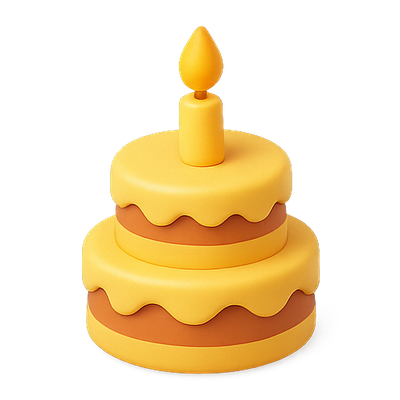 3D Render of a Yellow Birthday Cake with Candle