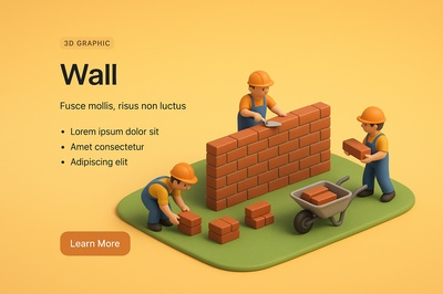 Detailed 3D Scene of Small Workers Building a Wall