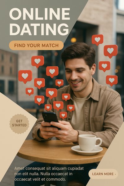 Cafe Scene with Chat Bubbles and Hearts