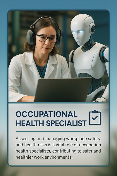Occupational Health Specialist with AI Assistant in Modern Setting