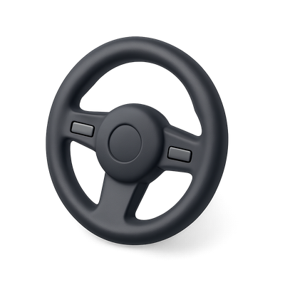 Stylish 3D Steering Wheel Icon on Transparent Background