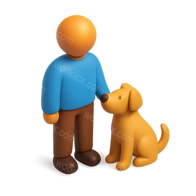 3D Icon of a Person Standing with a Dog in Isometric Style