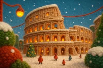 Festive Woolen Colosseum Scene with Snow