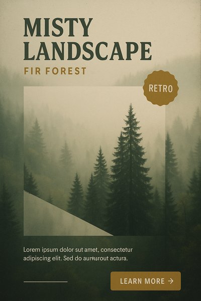 Misty Fir Forest Landscape in Vintage Style