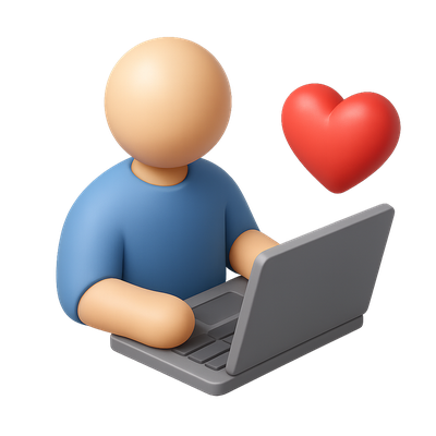 3D Heart Laptop Icon Illustrating Connection and Creativity