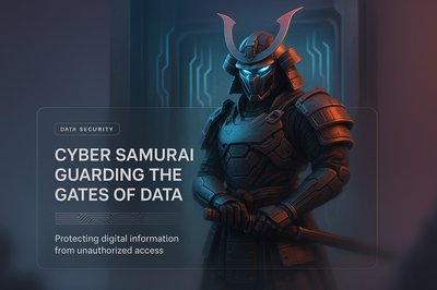 Cyber Samurai Guarding Data Gates - 3D Illustration