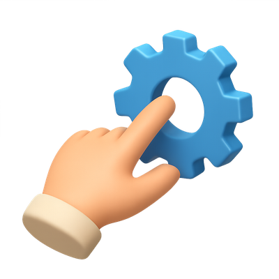 3D Icon of Hand Touching a Gear in Isometric View