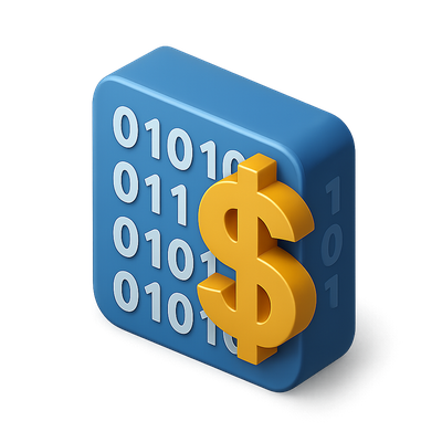 3D Digital Dollar Icon with Binary Code Representation