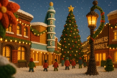 Knitted Los Angeles Scene in Snow with Holiday Spirit