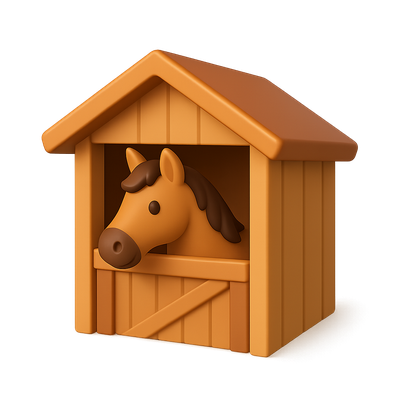 Stylized 3D Horse Shelter Icon with Isometric Design
