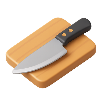 Stylized 3D Knife Icon on Cutting Board