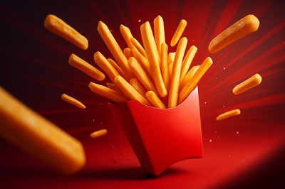 Dynamic French Fries Scene with Bold Colors and Motion