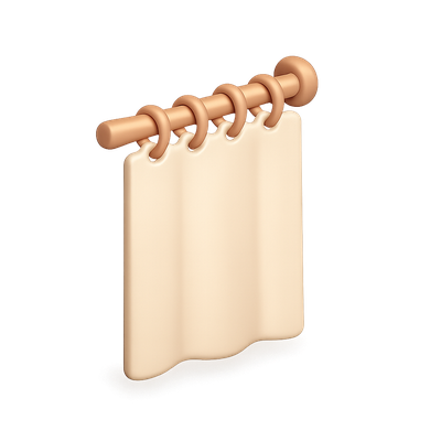 Stylish 3D Shower Curtain Icon with Rings