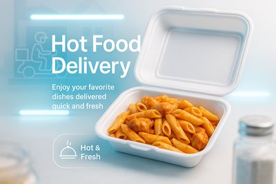 Food Delivery Promotional Graphic Featuring Pasta Dish