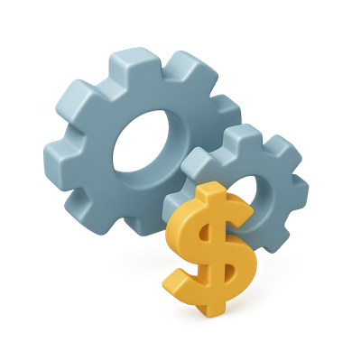3D Gears with Dollar Sign Icon in Isometric View