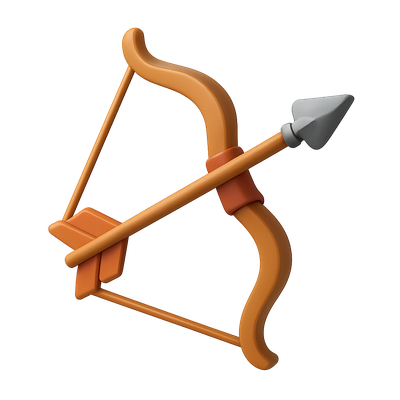 Stylized 3D Icon of Genghis Khan's Bow with Arrow