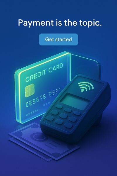 Neon-themed Payment Composition with Credit Card and Terminal