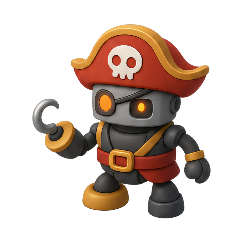 robot pirate with hook hand