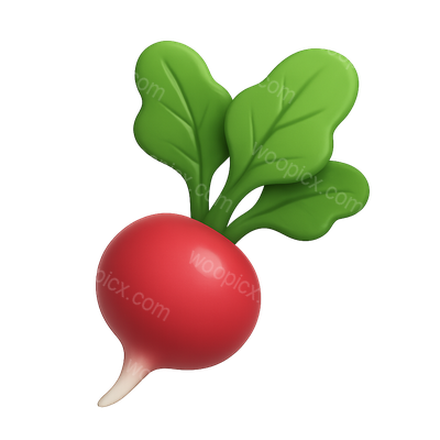 3D Radish Icon with Lush Green Leaves
