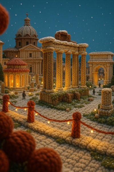 Whimsical Roman Forum Crafted from Yarn in 3D