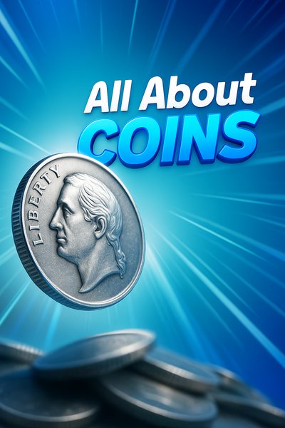 Dynamic Silver Coin Illustration with Engaging Text