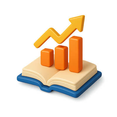 3D Success Icon with Graph and Book Visuals