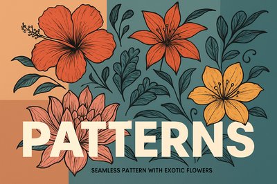 Bold Floral Illustration with Seamless Patterns for Textiles
