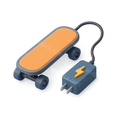 3D Illustration of an E-Skateboard Charging Icon