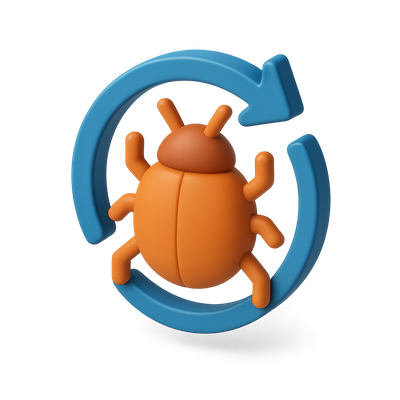 Stylish 3D Bug Icon with Circular Arrow Design