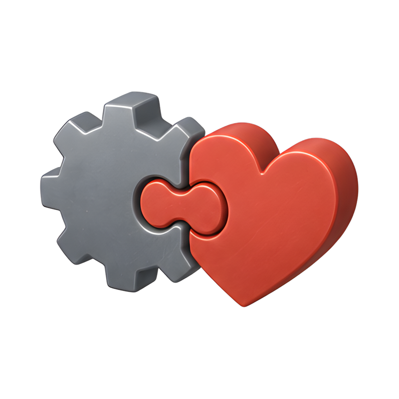 interlocking gears and heart puzzle