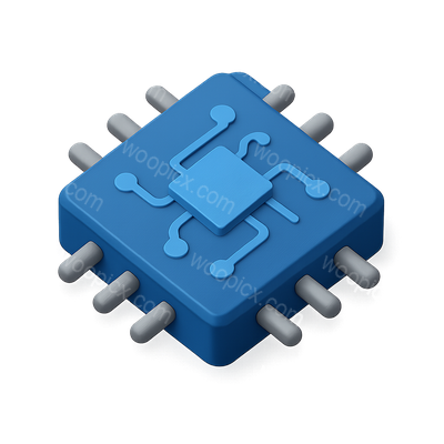 Stylized 3D Microchip Icon with Connected Lines