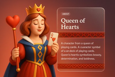 Queen of Hearts 3D Illustration with Text and Graphics