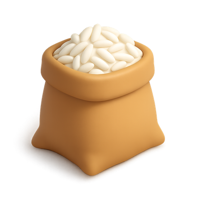 Stylized 3D Rice Sack Icon with Isometric View